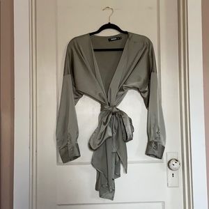 Silky Oversized TieFront Shirt